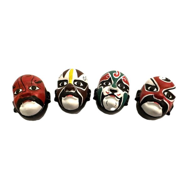 Set of 4 Cost Plus World Market Small Wood Hinged Chinese Mask Trinket Boxes - Picture 1 of 5